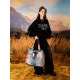YADcrew sunset lace digital 3D printed simulated denim fun placket open stitching large tote bag