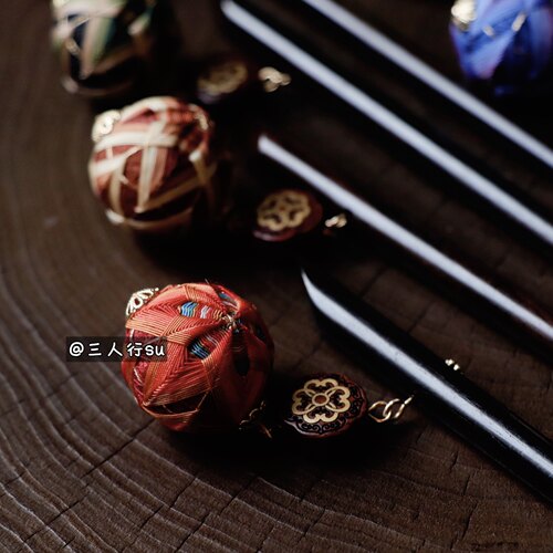 惬意 新手可入～三人行手鞠球发簪材料包 手工DIY闺蜜生日礼物 - 图0