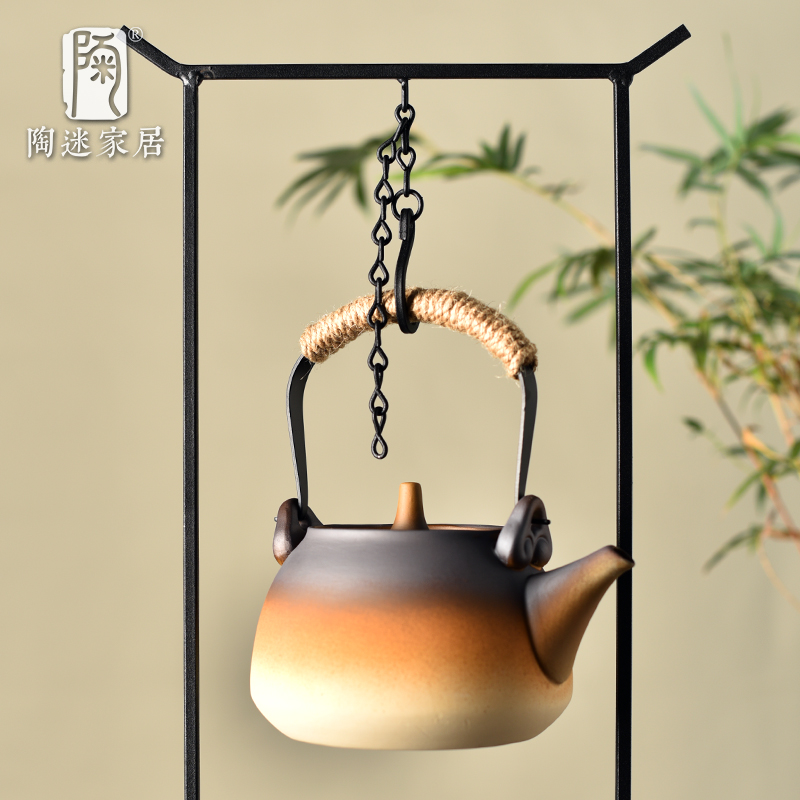 陶迷铁艺凉炉架粗陶烧水提梁壶耐高温炭炉新中式围炉煮茶玄关摆件 - 图3