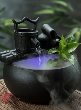 陶瓷喷泉鱼缸桌面风水招财加湿器