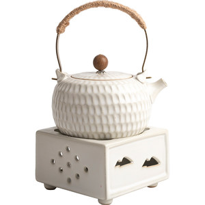 陶迷中式锤纹提梁壶陶瓷温茶炉蜡烛酒精灯明火煮茶器户外烧水壶