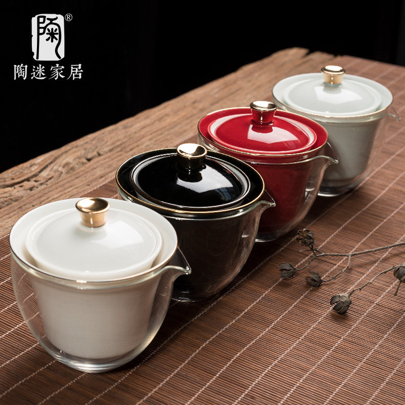Clay pottery cover bowl portable car teapot quick guest cup