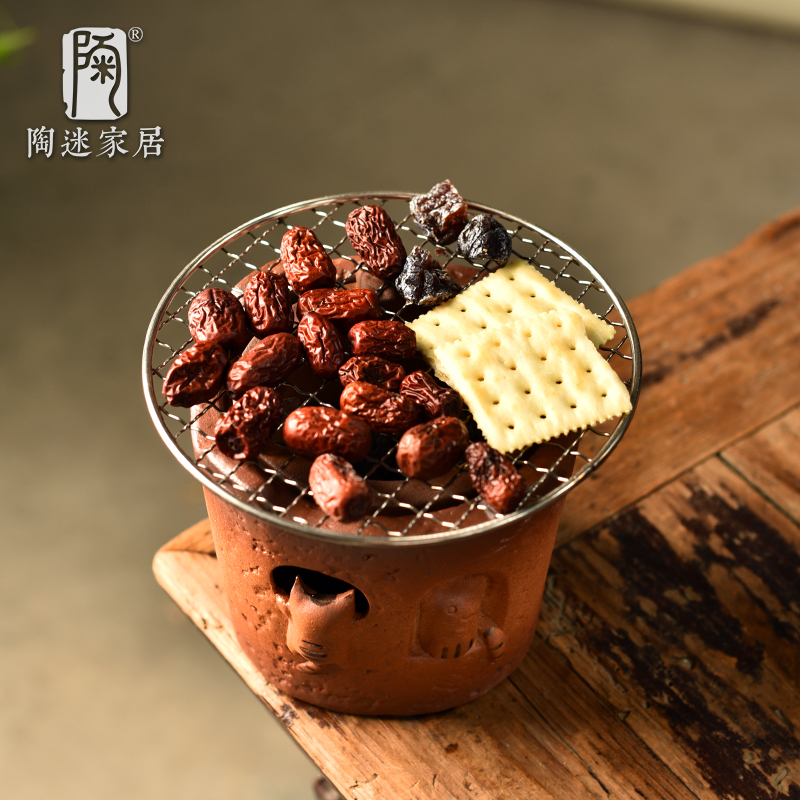 陶迷萌虎围炉煮茶套装粗陶炭炉烧水提梁壶全套铁架复古自在钩茶具