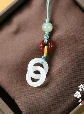 天然白玉环环相扣挂坠创意古风