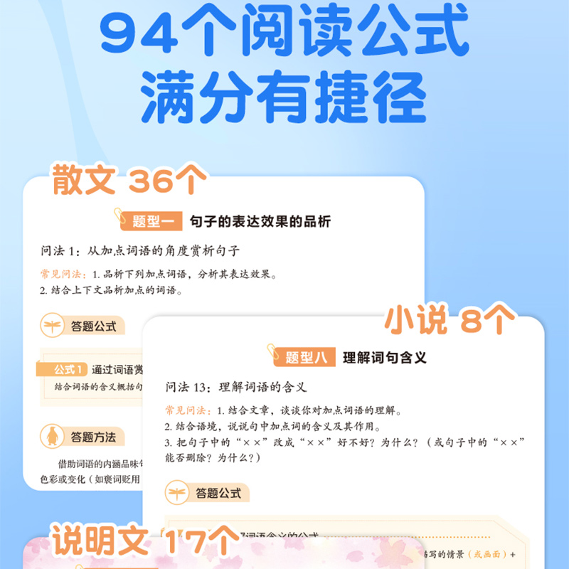 初中语文三段式阅读答题公式初中生语文阅读理解公式法知识大全七年级八年级九年级基础知识专项训练书拓展中考解题答题技巧方法-图1