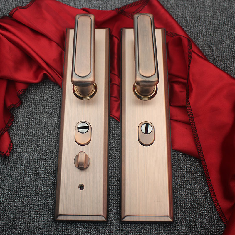 入户门步阳门通用型304不锈钢对开门锁大门锁面板C级锁芯套装红古 - 图2