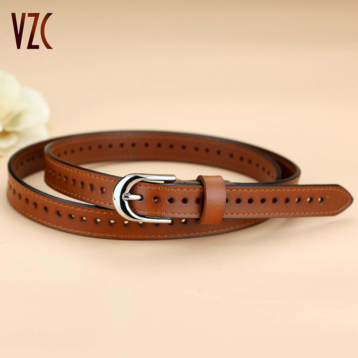 腰带女真皮牛皮棕咖黑色细窄镂空2025初夏穿搭装饰配裙牛仔裤皮带,淘宝优惠券,粉丝福利购,淘宝优惠卷