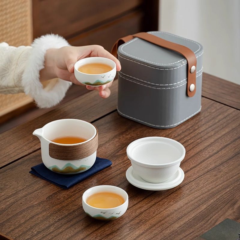 便携式旅行茶具小套装一壶二杯户外露营装备随身泡茶壶陶瓷快客杯,淘宝优惠券,粉丝福利购,淘宝优惠卷