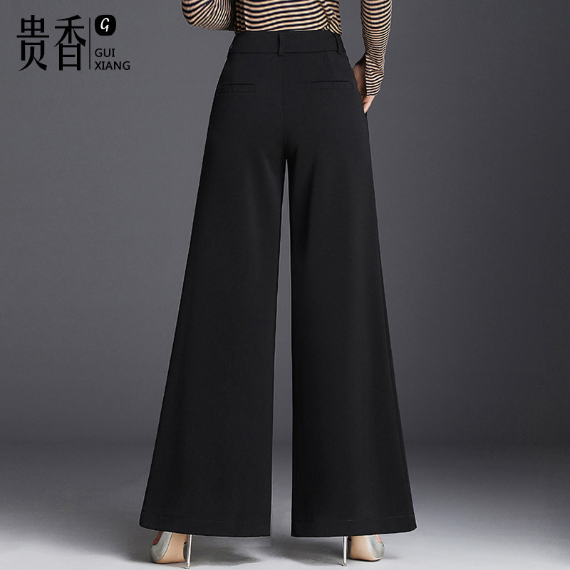 2020年新款秋冬高腰垂感黑色阔腿裤 贵香休闲裤