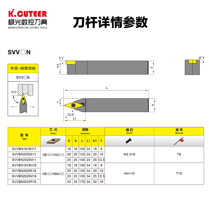 72.5度数控车刀刀杆外圆车床刀具SVVBN1212菱形尖刀刀片正刀刀杆 - 图2