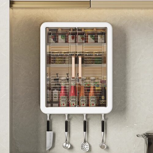 厨房免打孔置物架多功能壁挂多层调味料收纳盒墙上架子塑料强力胶 - 图2