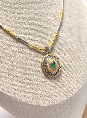 D1508# S925通体纯银精工镶嵌祖母绿吊坠19*17.5*7.5mm 配证书