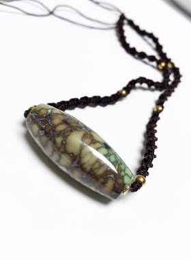 D162# 天然原矿绿松石高瓷孔雀绿网花桶珠锁骨链39.5*16.5mm