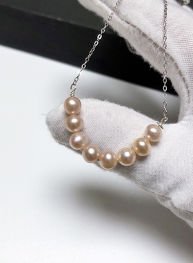 D435# 天然淡水珍珠吊坠 锁骨链 5.5-6mm 配S925银链