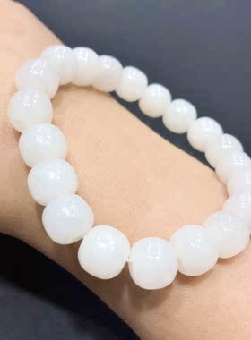 S1660#天然和田玉白玉老型珠手链9.8*9mm 重28.63-33.69克 配证书