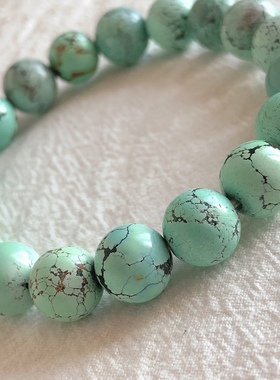 S22# 天然原矿高瓷绿松石网花手链10-10.8mm 重24.18g