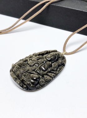 D288# 天然彩曜石生肖鼠守护神千手观音本命佛吊坠59.5*39*10mm