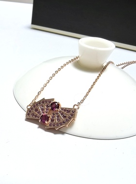 m72#通体S925银精工微镶刻面紫牙乌石榴石项链23*15*5mm 全长38cm