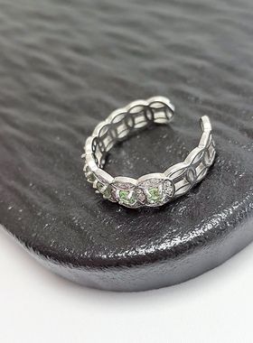 G180# 通体S925纯银镀白金精工镶嵌绿石榴石戒指 主石3*3mm配证书