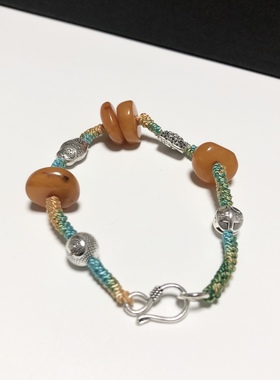 D832# 天然原矿老蜜蜡饼手编手绳 13.5-14.5mm左右