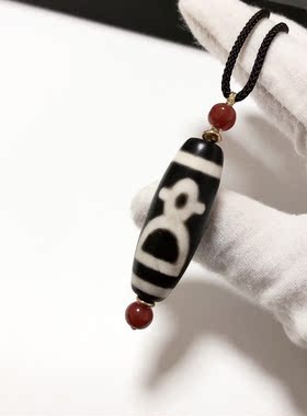 D869# 西藏老料包浆天珠财神贵人玉化老玛瑙玉髓吊坠39*13.8mm