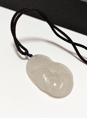 D432# 天然和田玉藕粉如意属你有钱精工双面雕刻吊坠挂件