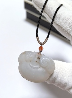 D61# 天然和田玉羊脂白玉如意吊坠 32*24.5*8mm 重量11.34克 证书