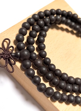 S402# 天然越南芽庄白奇楠沉香108颗佛珠手链6.3mm 药香 18.69克