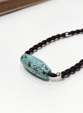 D1684# 天然原矿绿松石桶珠滚运珠吊坠锁骨链 25.3*10.5mm 4.46克