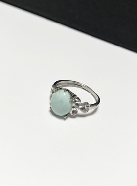 G70# 天然原矿绿松石戒指9.5*8mm S925银开口戒托