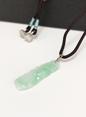 D596# 天然冰糯种阳绿飘花翡翠竹节吊坠35*10.8*3.5mm 重3.12克