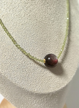 D1310# 天然紫锂云母双眼吊坠锁骨链13.2mm 刻面橄榄石配链2.5mm