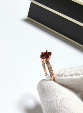 G162# S925通体银镶嵌酒红石榴石戒指6mm