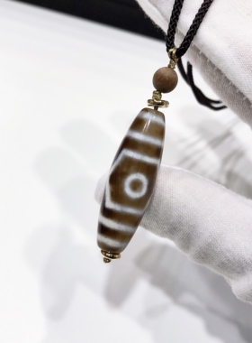 D679# 西藏至纯3眼天珠包浆玉化老玛瑙天珠吊坠37.3*12.5mm