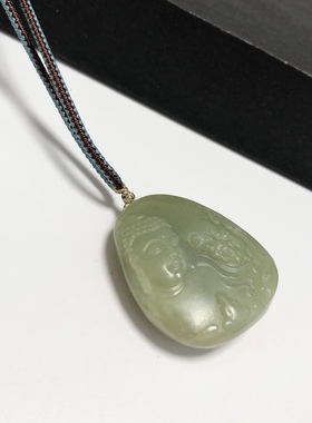 D1078# 天然和田玉黄口老料精工雕 人心向善 吊坠 37*30.5*14mm