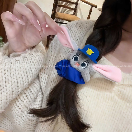 秋冬毛绒疯狂城朱迪警官发圈发饰动物系列头绳发卡卡通帽子顶夹女 - 图3
