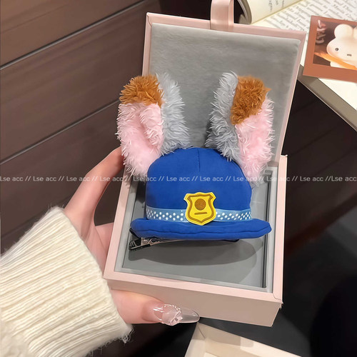 秋冬毛绒疯狂城朱迪警官发圈发饰动物系列头绳发卡卡通帽子顶夹女 - 图2