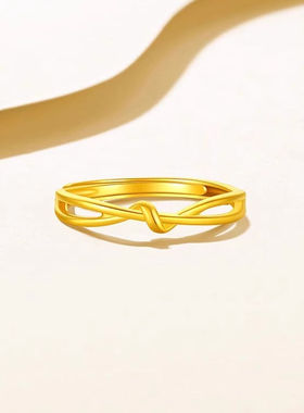 【深圳水贝】轻奢简纽结戒指环古法素圈金包银男女士情侣款对戒