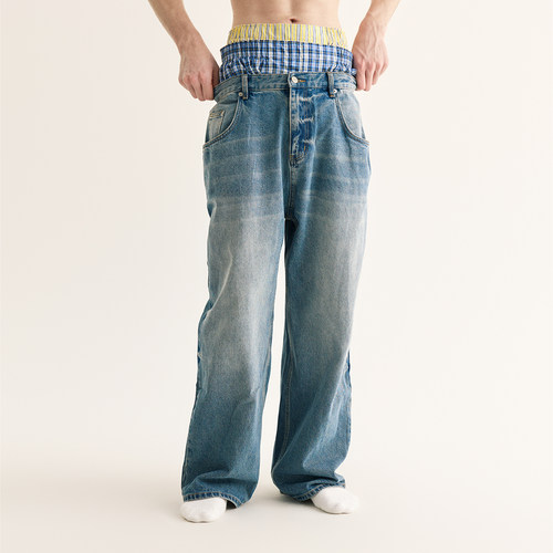 NORYBRAND复古1980S水洗直筒宽松cleanfit牛仔裤 休闲长裤vintage - 图0