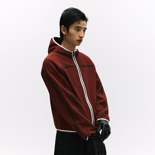 NORYBRAND 「松弛感卫衣」麦穗颗粒撞色织带拼接连帽外套通勤上衣 - 图1