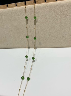 天然和田碧玉满天星18K金锁骨链女转好运项链路路通圆珠吊坠礼物