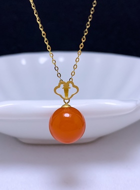 18K金保山天然南红吊坠满肉柿子红如意款樱桃红宝锁骨项链配证书