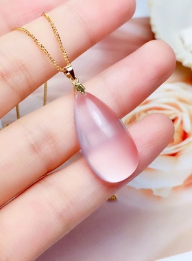 芙蓉石粉水晶水滴耳环