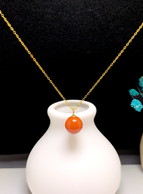 18K金镶嵌天然南红吊坠百搭本命年满肉红玛瑙柿子红项链坠