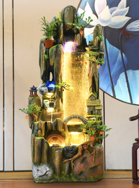 室内招财落地中式风景观假山流水