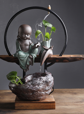 新中式风流水喷泉书房艺术小摆件