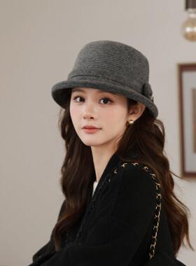 渔夫帽女秋冬天新款保暖妈妈帽子英伦复古盆帽蝴蝶结气质百搭礼帽