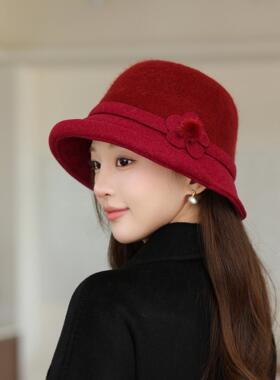 羊毛帽子女士秋冬天保暖新款针织帽中老年人渔夫帽百搭洋气妈妈帽