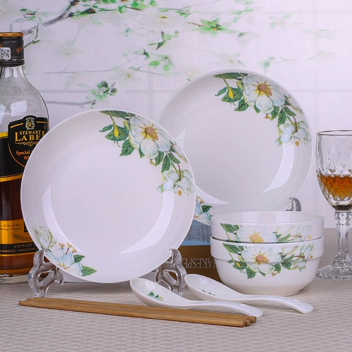 Специальное предложение Jingdezhen 2 People Керамическая посуда для посуды блюда и палочки для пары с пары простота 2 миски, 2 тарелки, 2 ложки, 2 палочки для палочек
