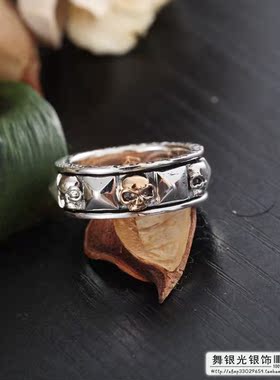 【舞银光】925纯银 6骷髅 魔窟 转运 中环可以转动 戒指 指环